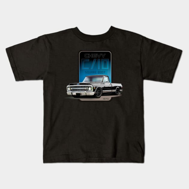 Square Body 1970 Chevy Kids T-Shirt by hardtbonez